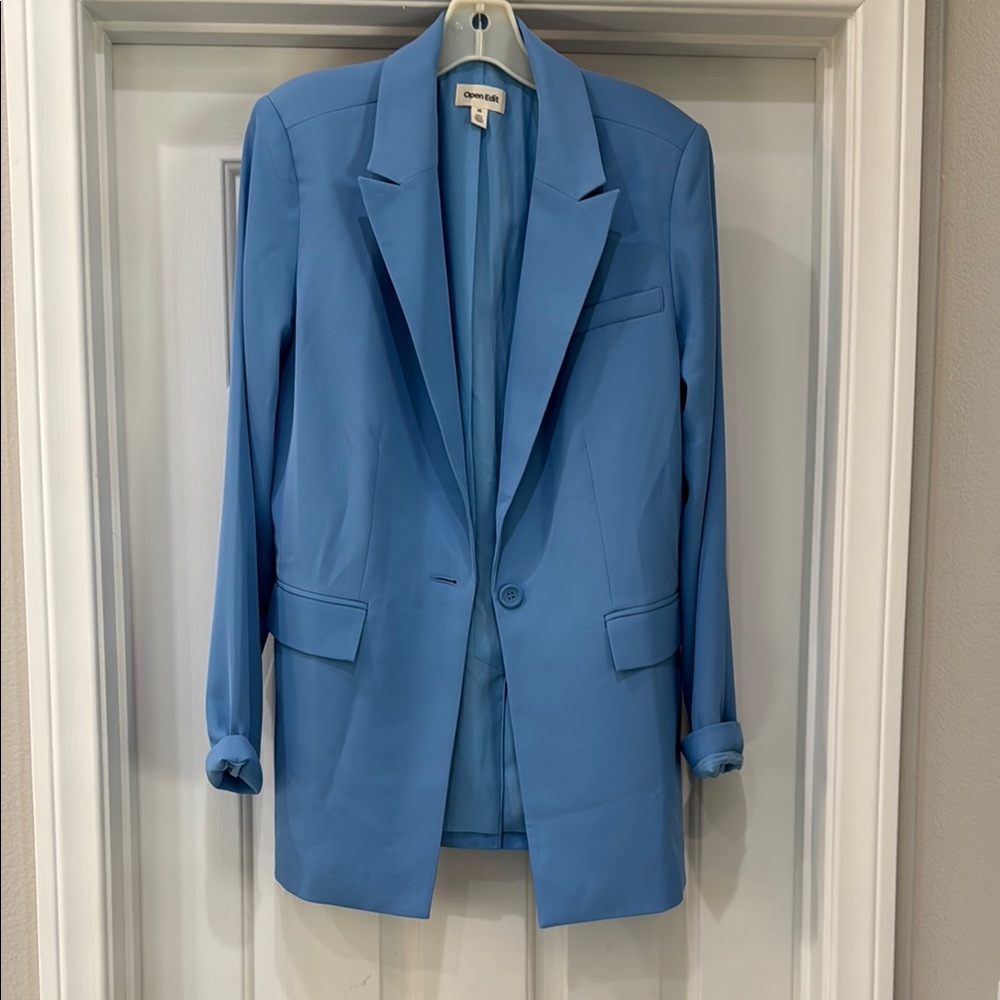 Express Light Blue Single-Button Blazer